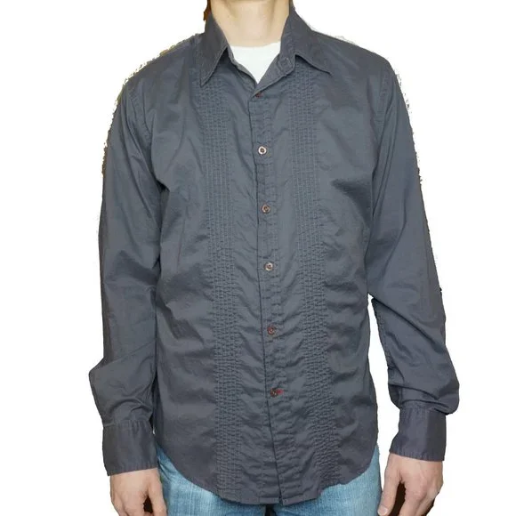 GUESS JEANS Button Down Ruffle Tuxedo Shirt Grey - Picture 2 of 12